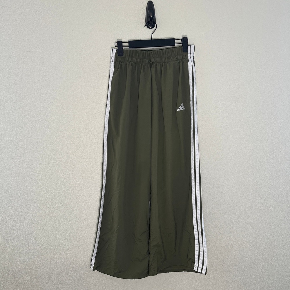 *Unavailable* Adidas Track Pants Small Olive Green Wide Leg Bungee Hem 3-Stripe